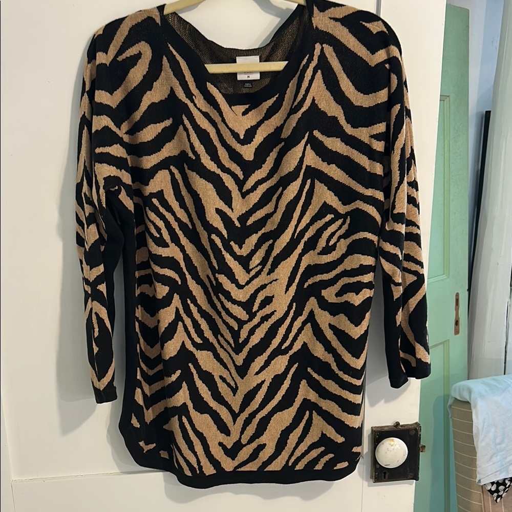 CAbi Black and Tan Zebra Print Sweater